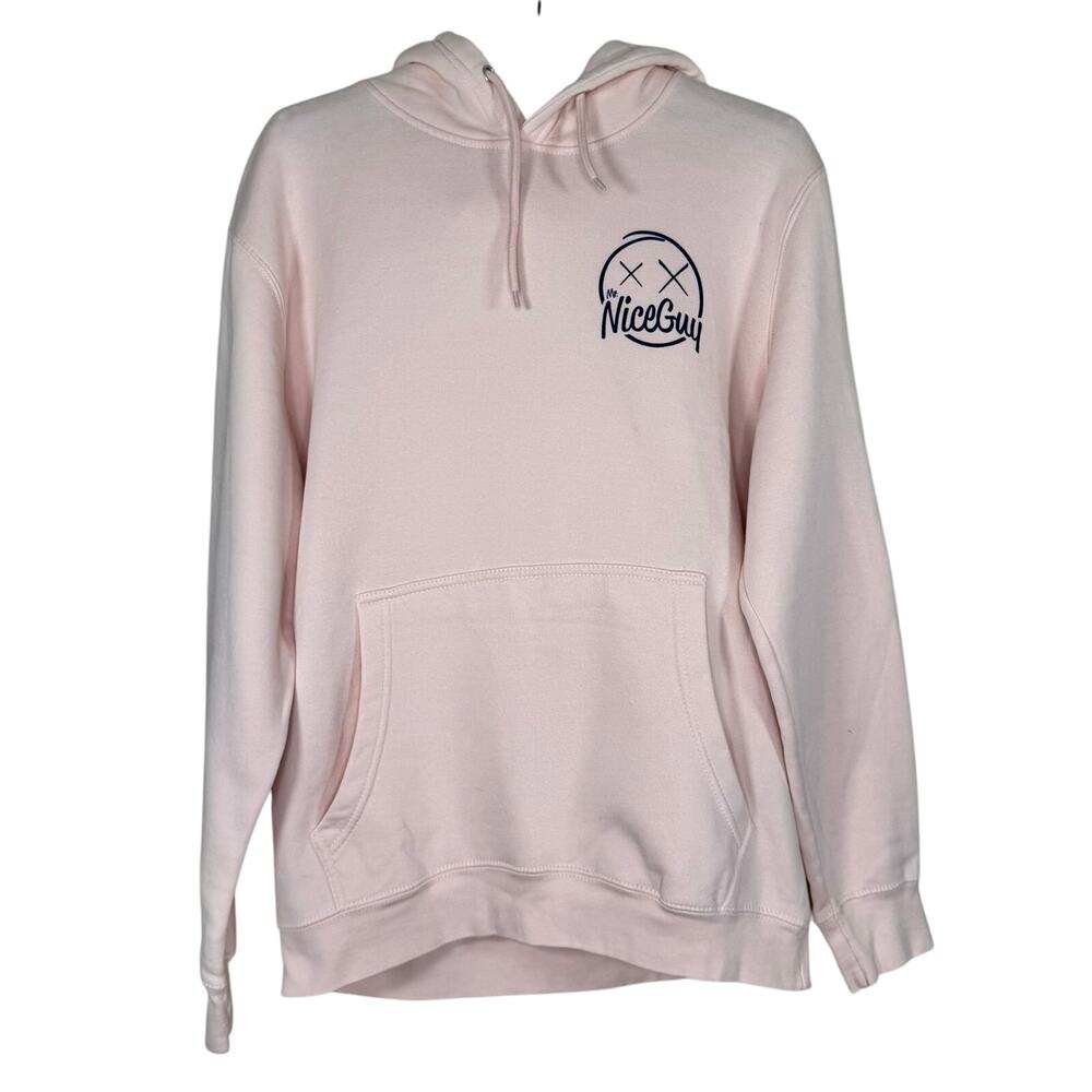 Mr Nice Guy Pink Pullover Drawstring Hoodie Sweatshirt Medium
